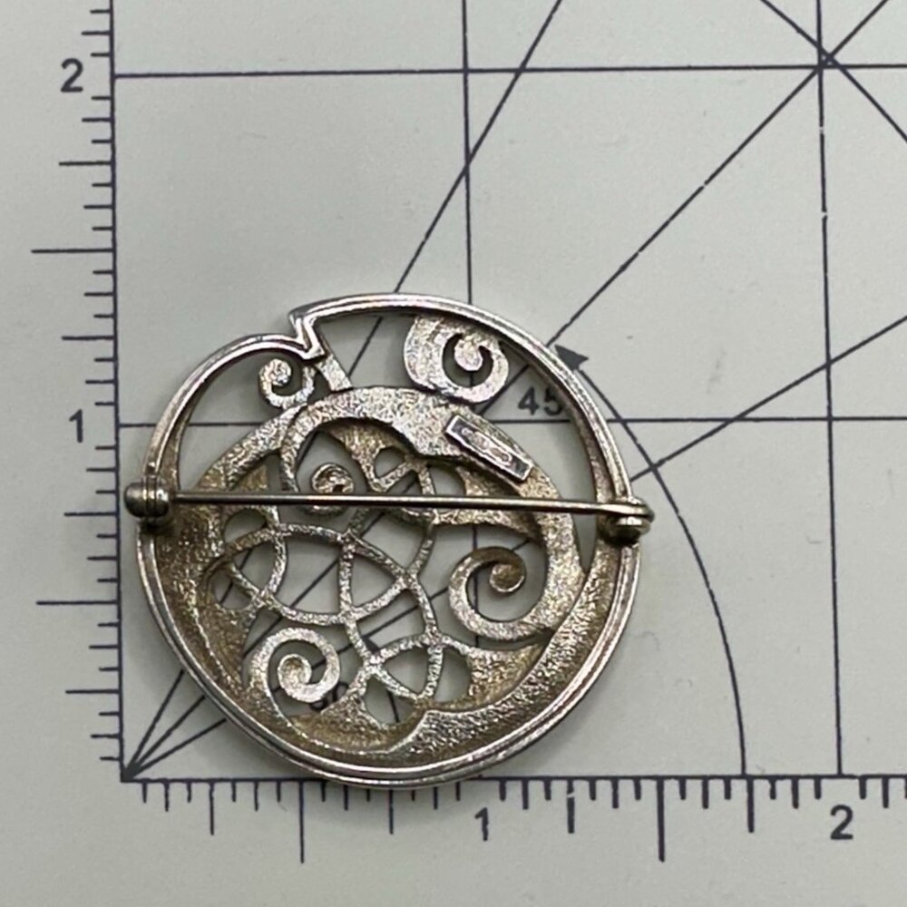 Kells Large Brooch Signed Ola Gorie Sterling Silver Intricate Celtic Knot Design View 6